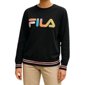 FILA Retro Black French Terry Crewneck Pullover Sweatshirt Woman's Size Medium